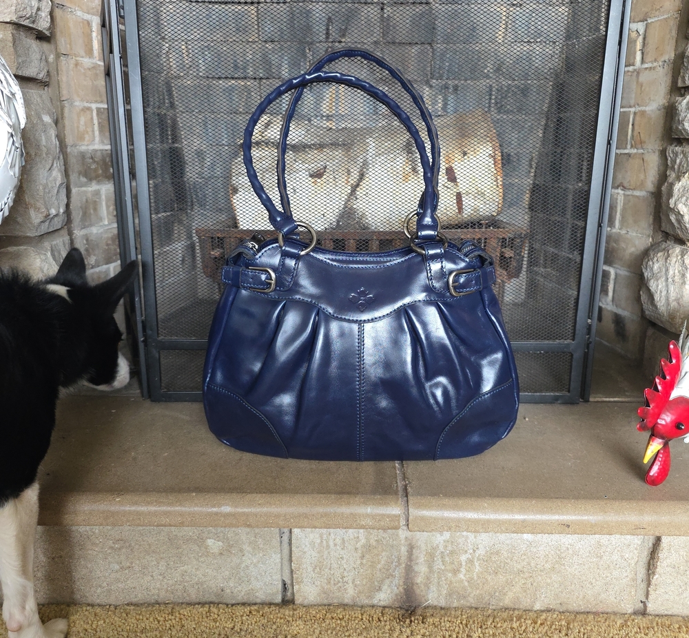 Midnight Blue Leather Shoulder Bag - Women's Satchel